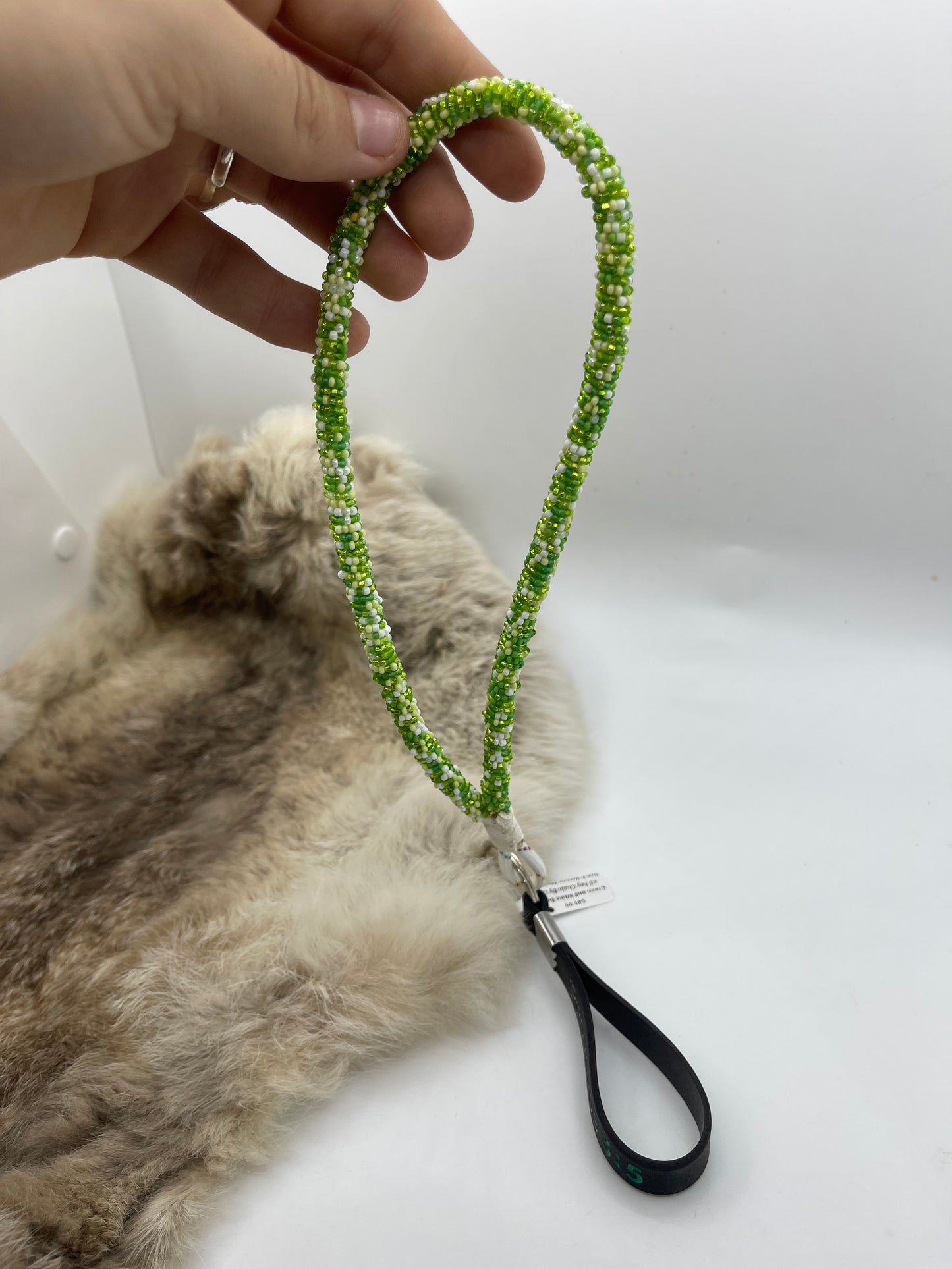 Green and White Beaded Key Chain By Lillian & Vernon Steele, Apache