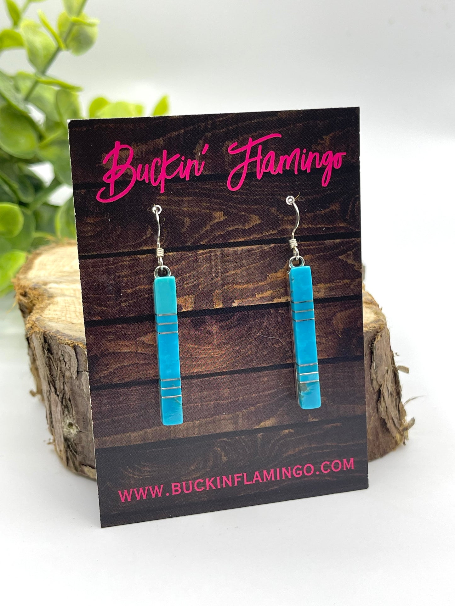LOT 47 8/16 Turquoise Inlay Drop Earrings by Maderral Kallestewa, Zuni