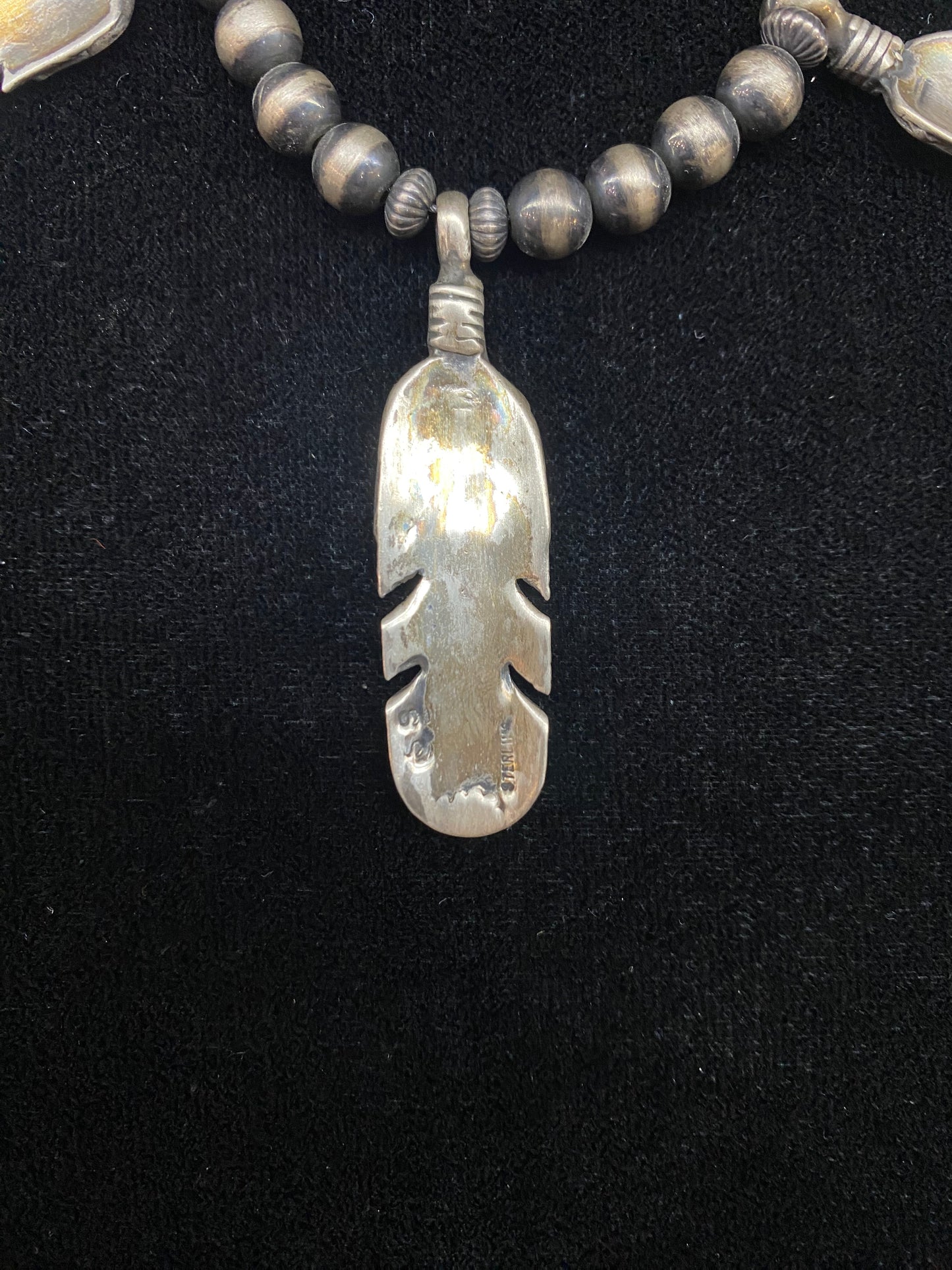 Sterling Silver Feather and Navajo Pearl Necklace and Earring Set