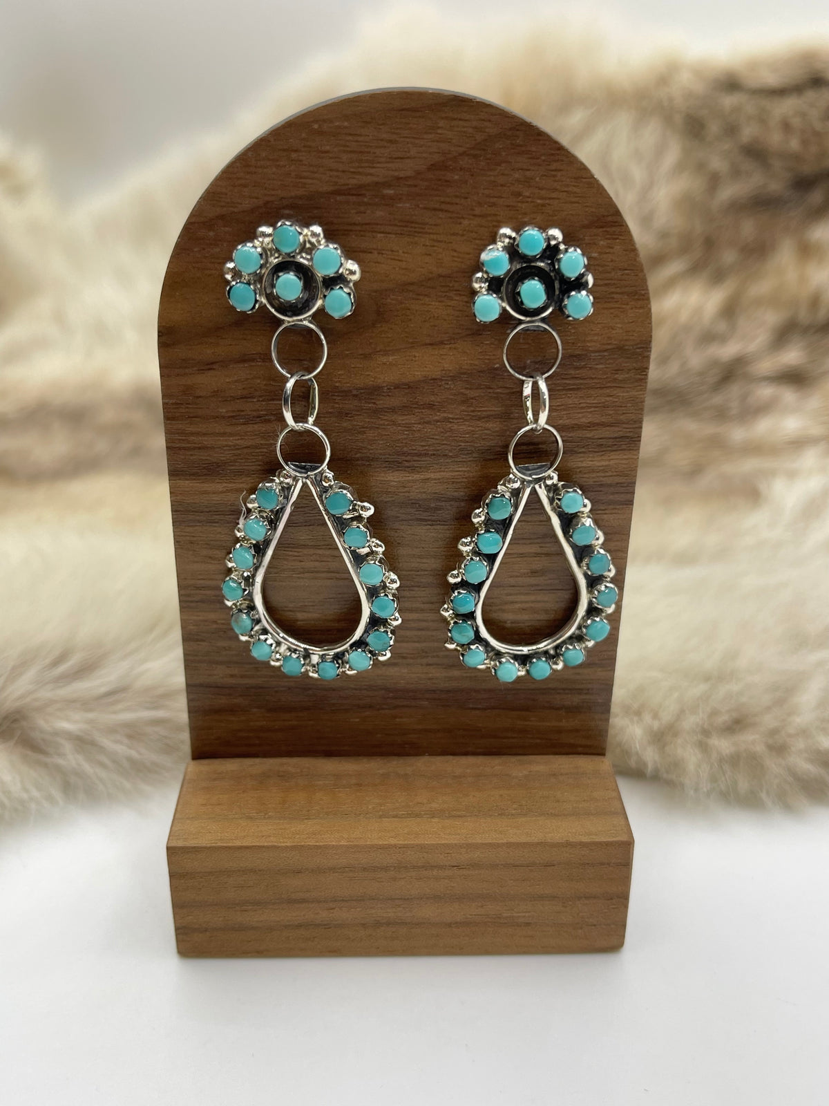 Zuni Snake Eye Teardrop Cluster Post Earring by Joanne Cheama, Zuni