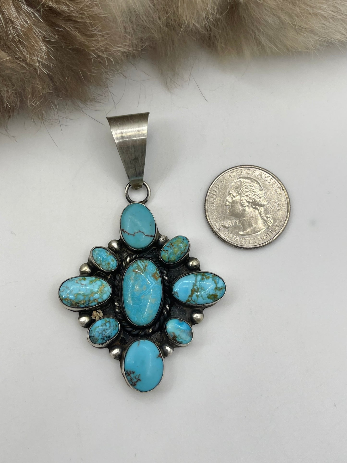 12mm Bail Sonoran Turquoise Cluster Pendant by Aldora Henry, Navajo
