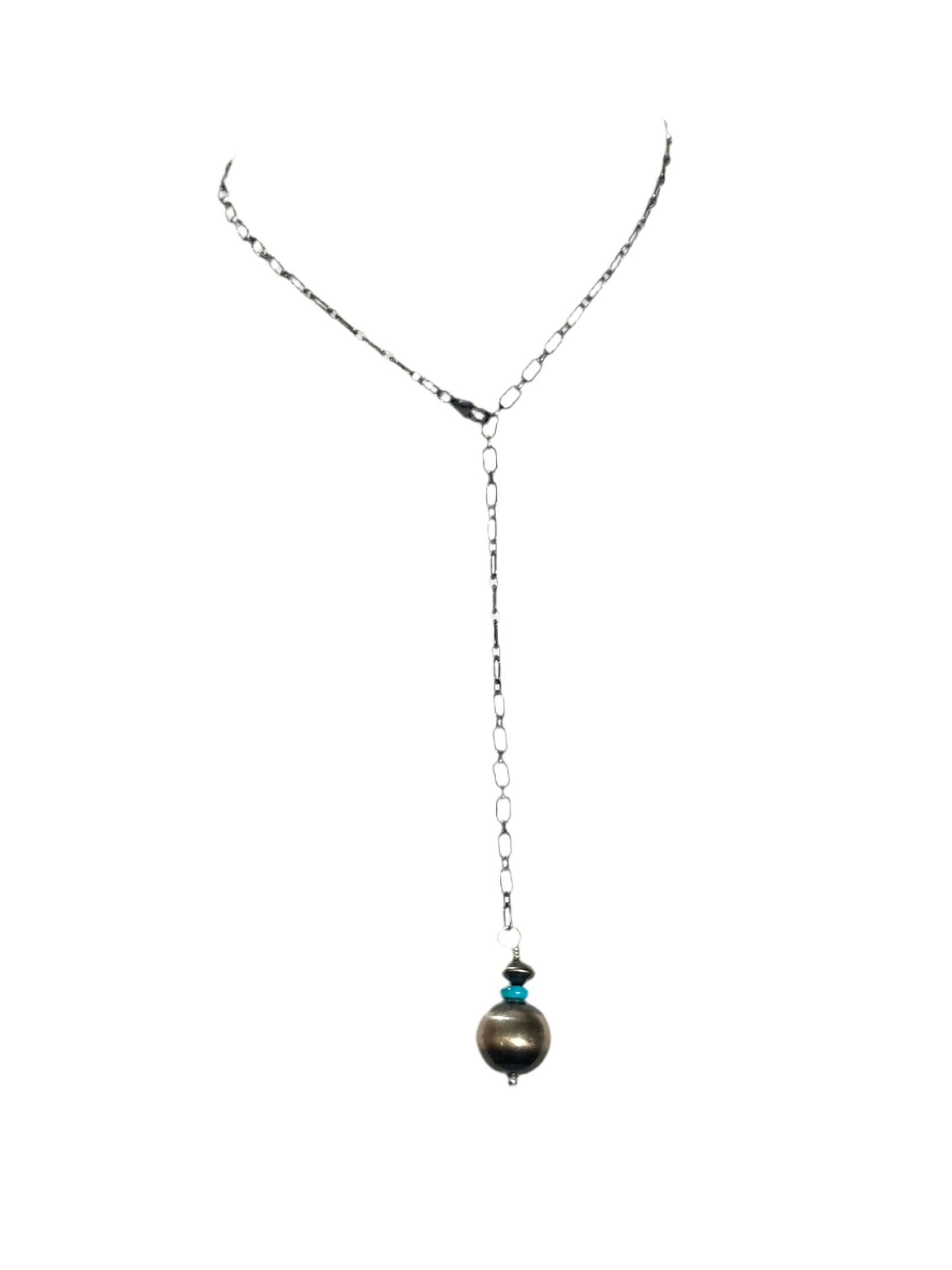 18" 16mm Navajo Pearl & Turquoise Adjustable Lariat Necklace