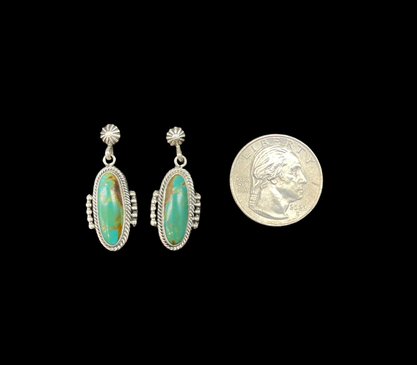 Kingman Turquoise Dangle Earrings by Verley Betone, Navajo