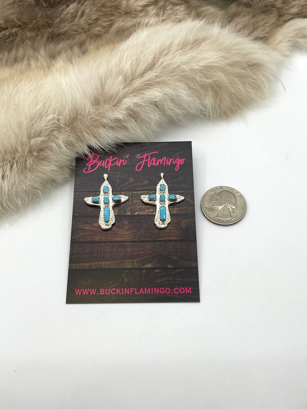 Cross Earrings with Turquoise by Verona Quam, Zuni