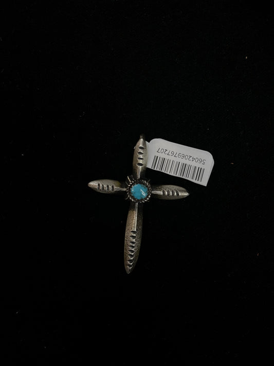 Turquoise Cross Pendant with Shepards Hook Bale by Martha Cayatineto, Navajo