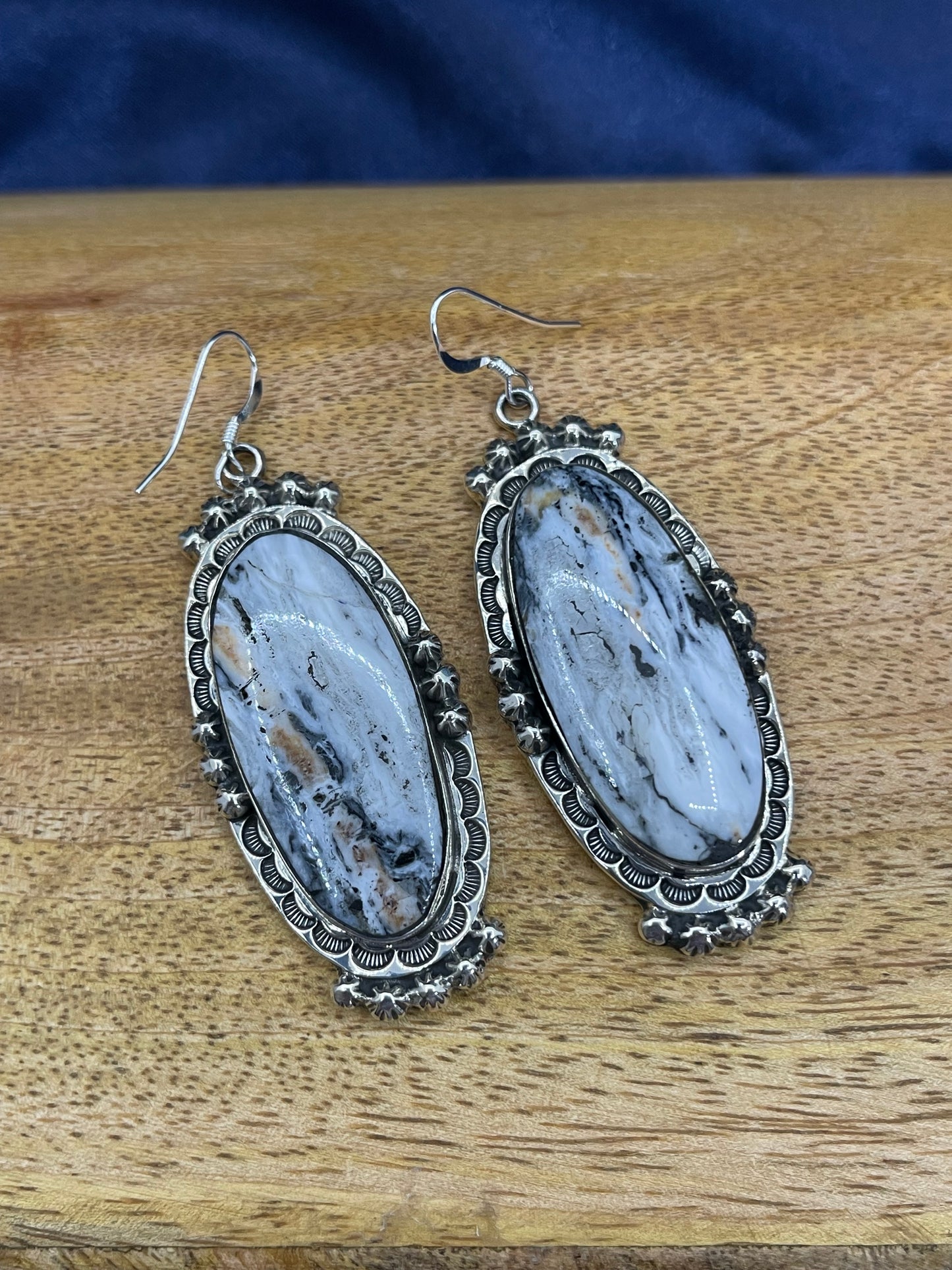 White Buffalo Long Oval Earrings