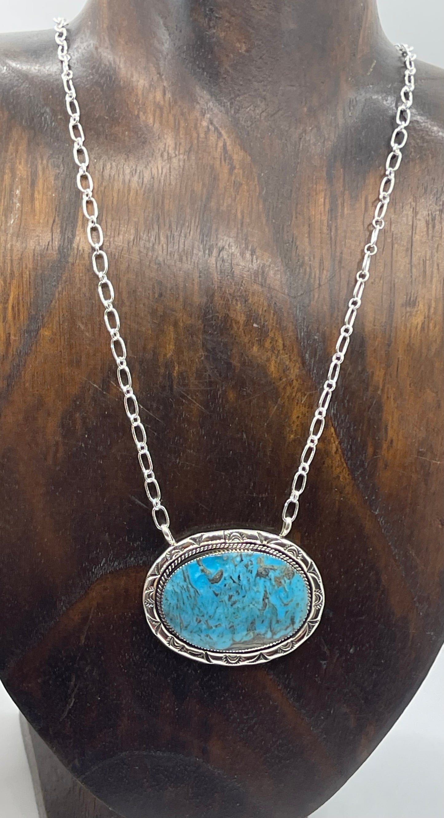 20" Kingman Turquoise Oval Necklace by Jimson Belin, Navajo