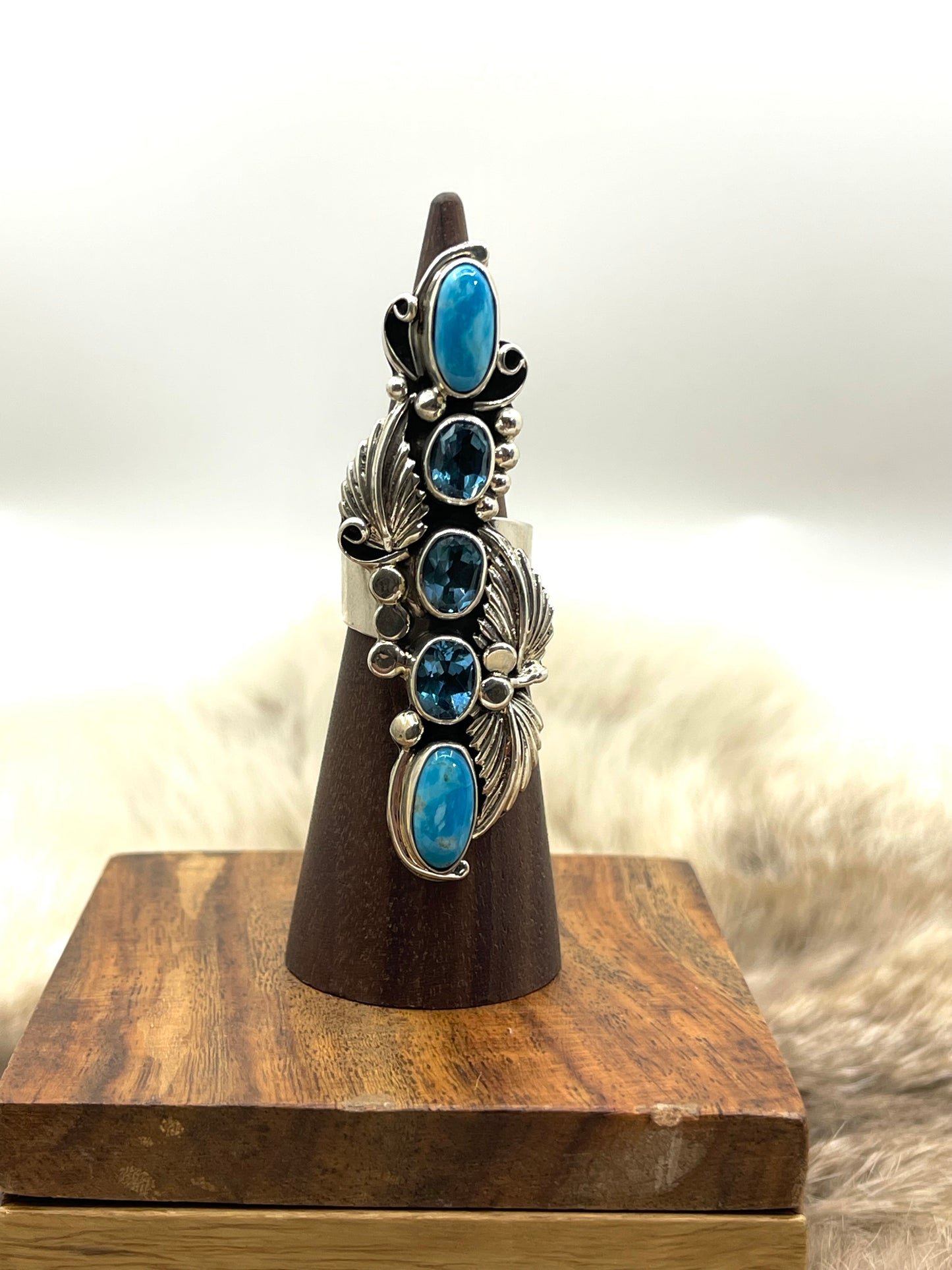 7.0 Blue Topaz and Turquoise Ring