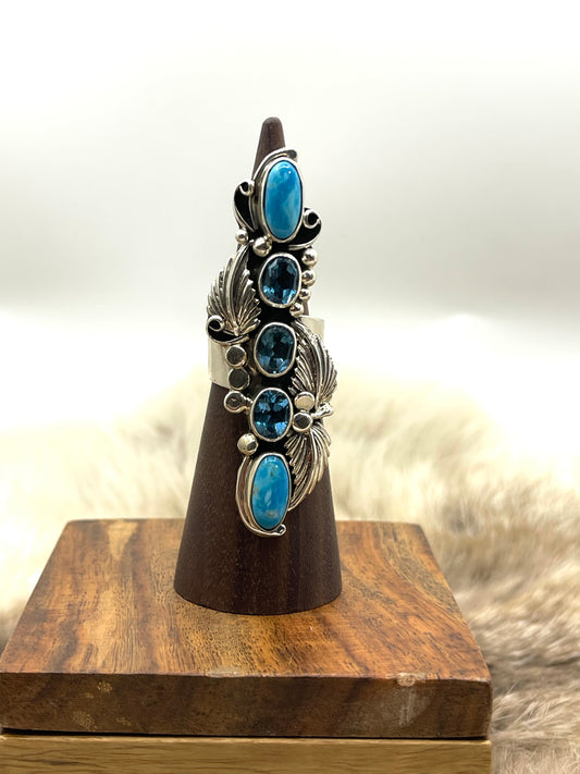 7.0 Blue Topaz and Turquoise Ring
