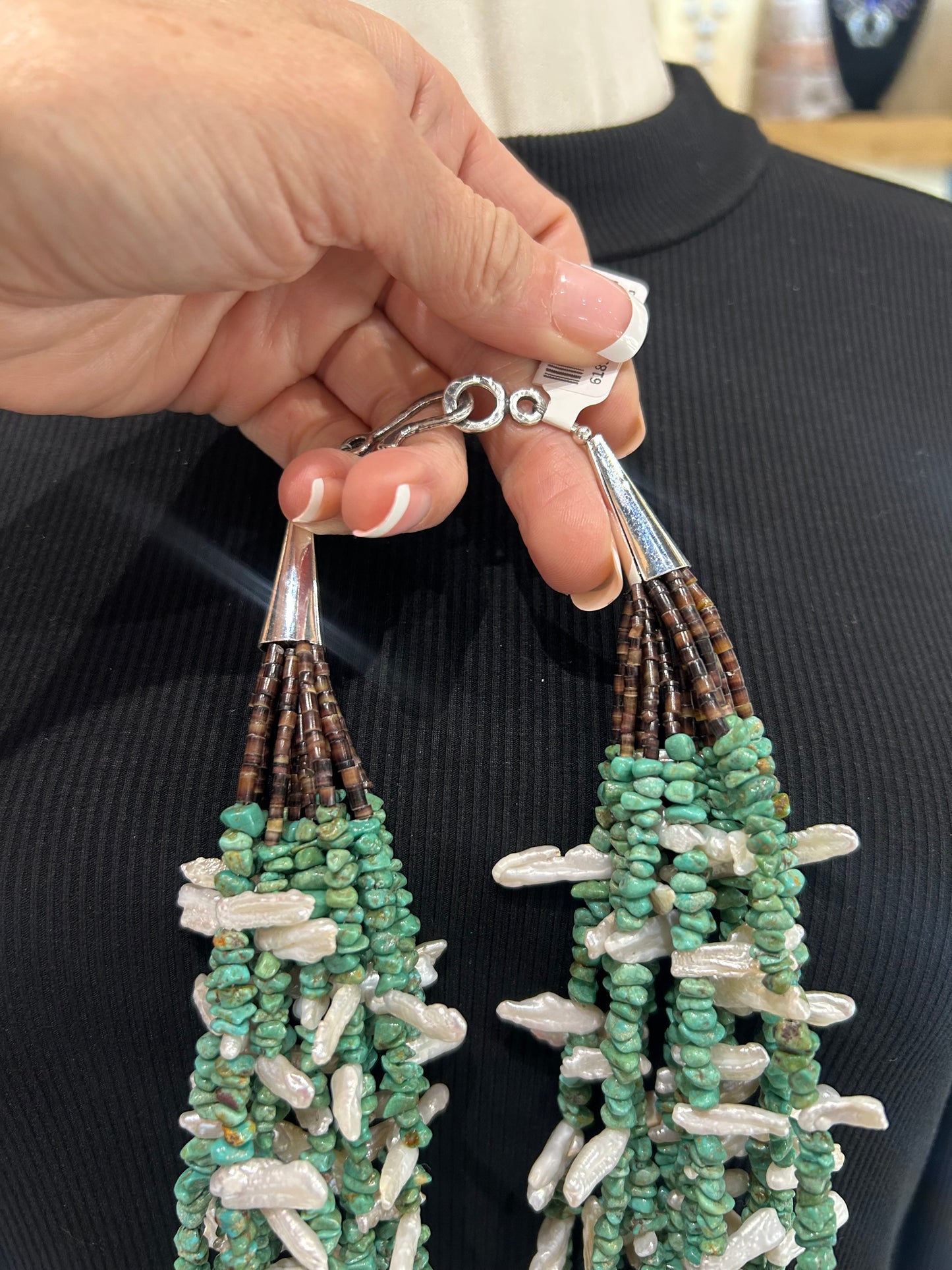 21" Royston Turquoise & Fresh Water Pearl 12 Strand Necklace