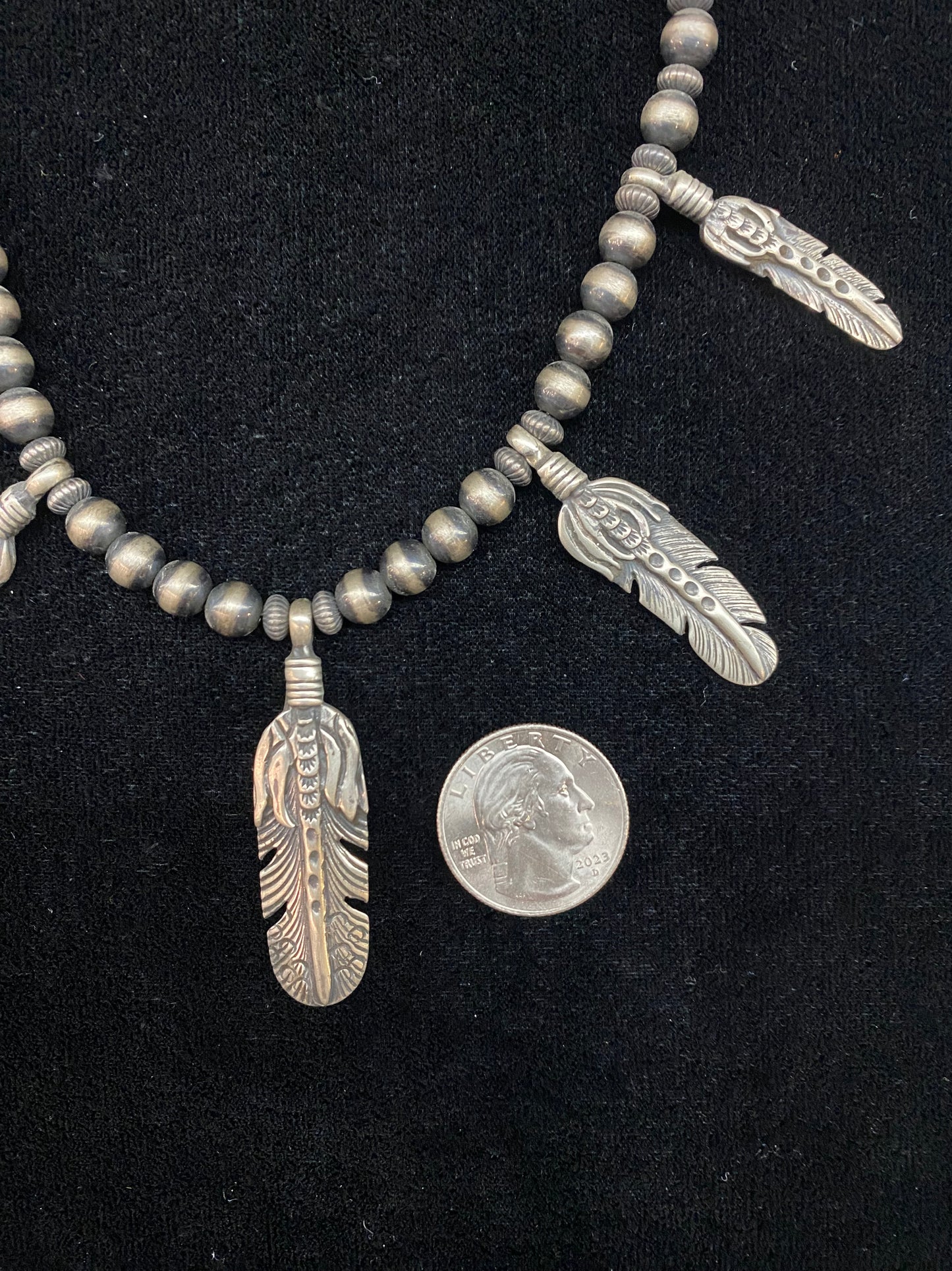 Sterling Silver Feather and Navajo Pearl Necklace and Earring Set