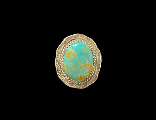 Oval Kingman Turquoise Ring by Freda Martinez, Navajo