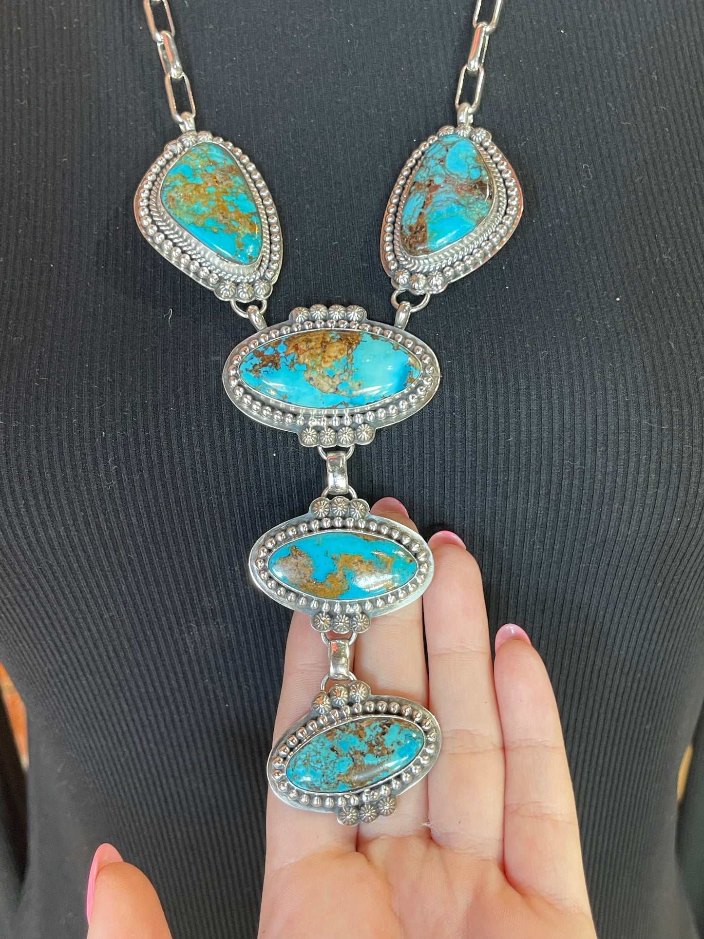 High Grade Kingman Turquoise Lariat Necklace