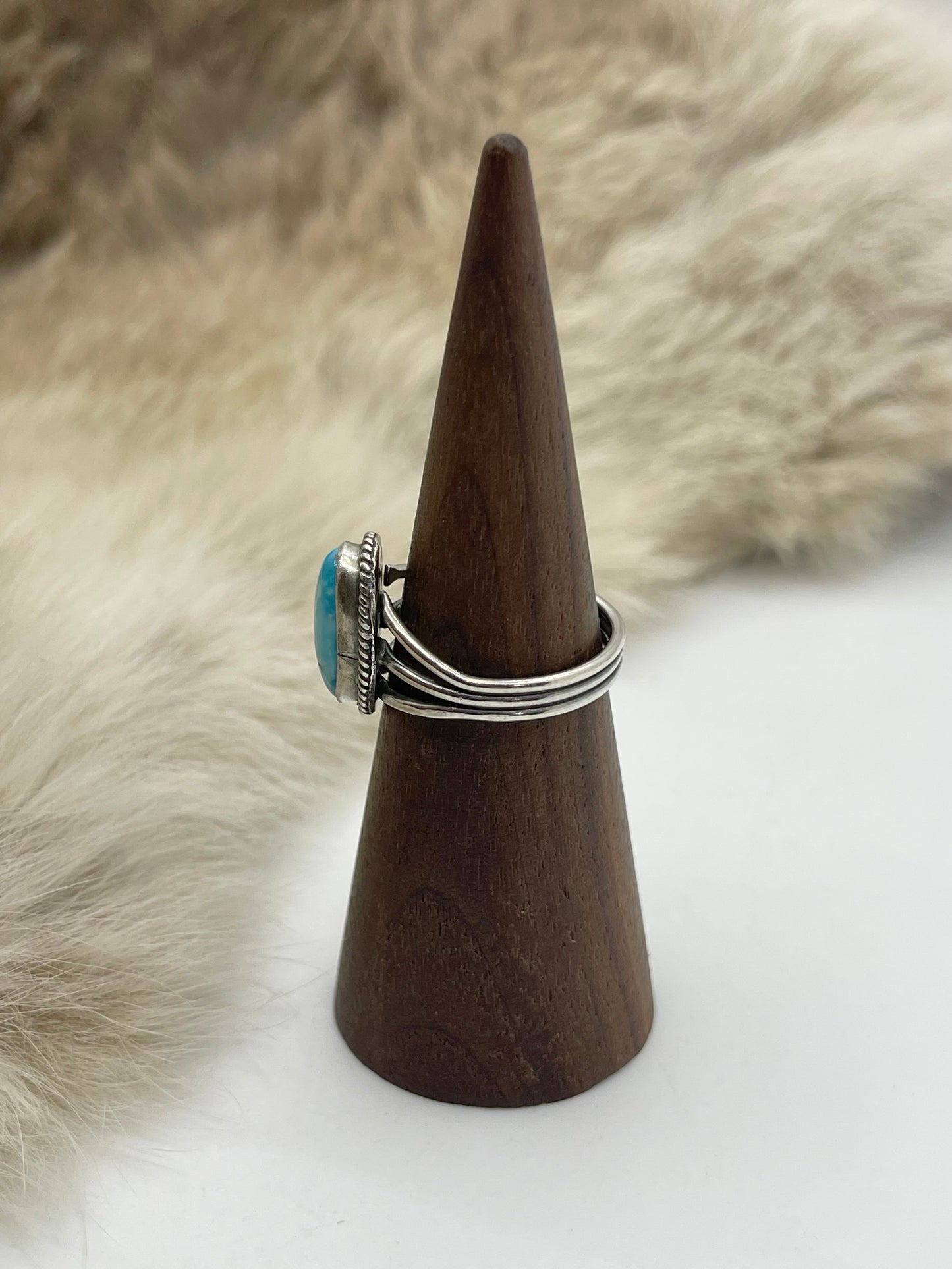 6.5 Turquoise Oval Ring by Judy Largo, Navajo