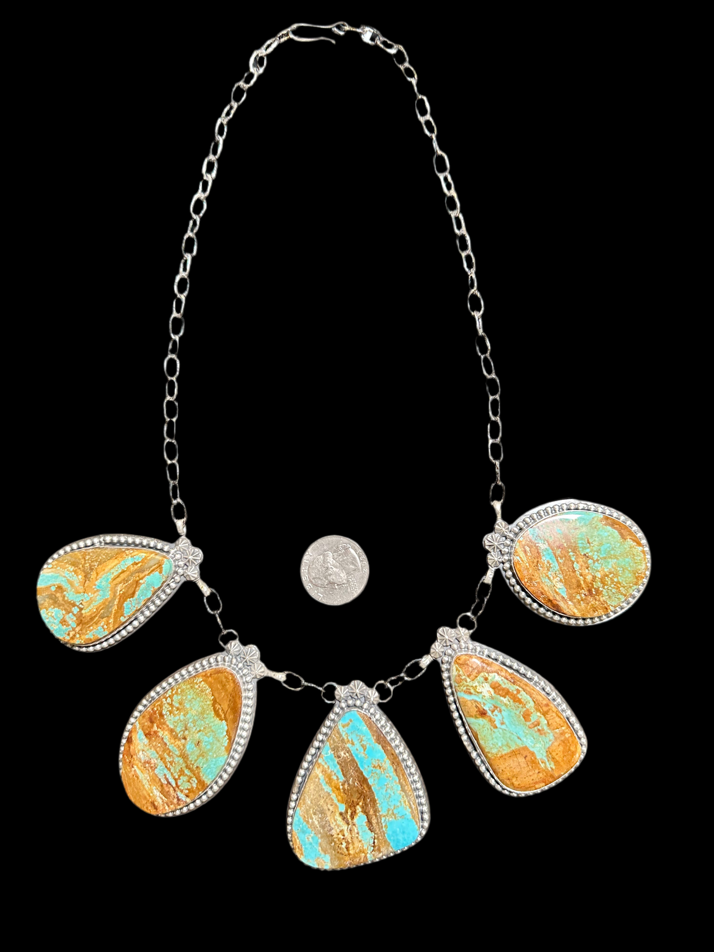 20" Boulder Turquoise 5 Stone Necklace by Calvin Delgarito, Navajo made