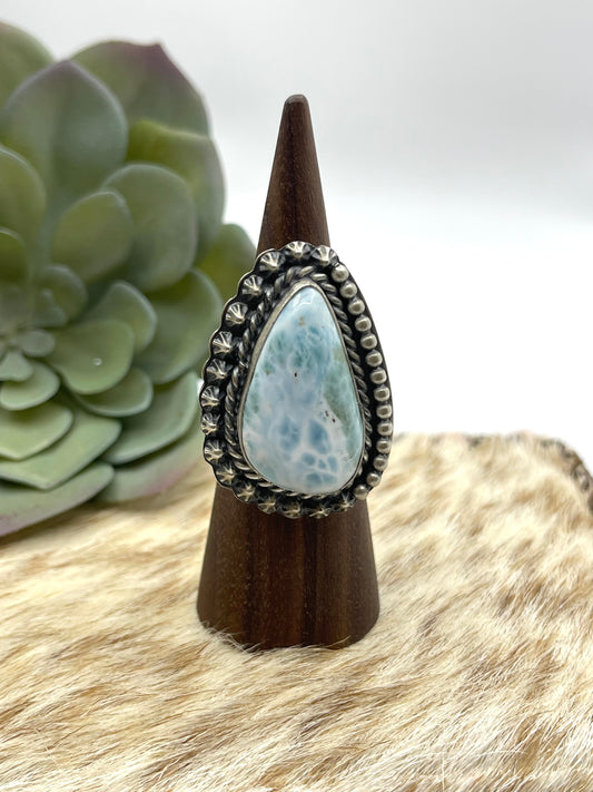 9.0 Larimar Ring by T. Nez Sr., Navajo