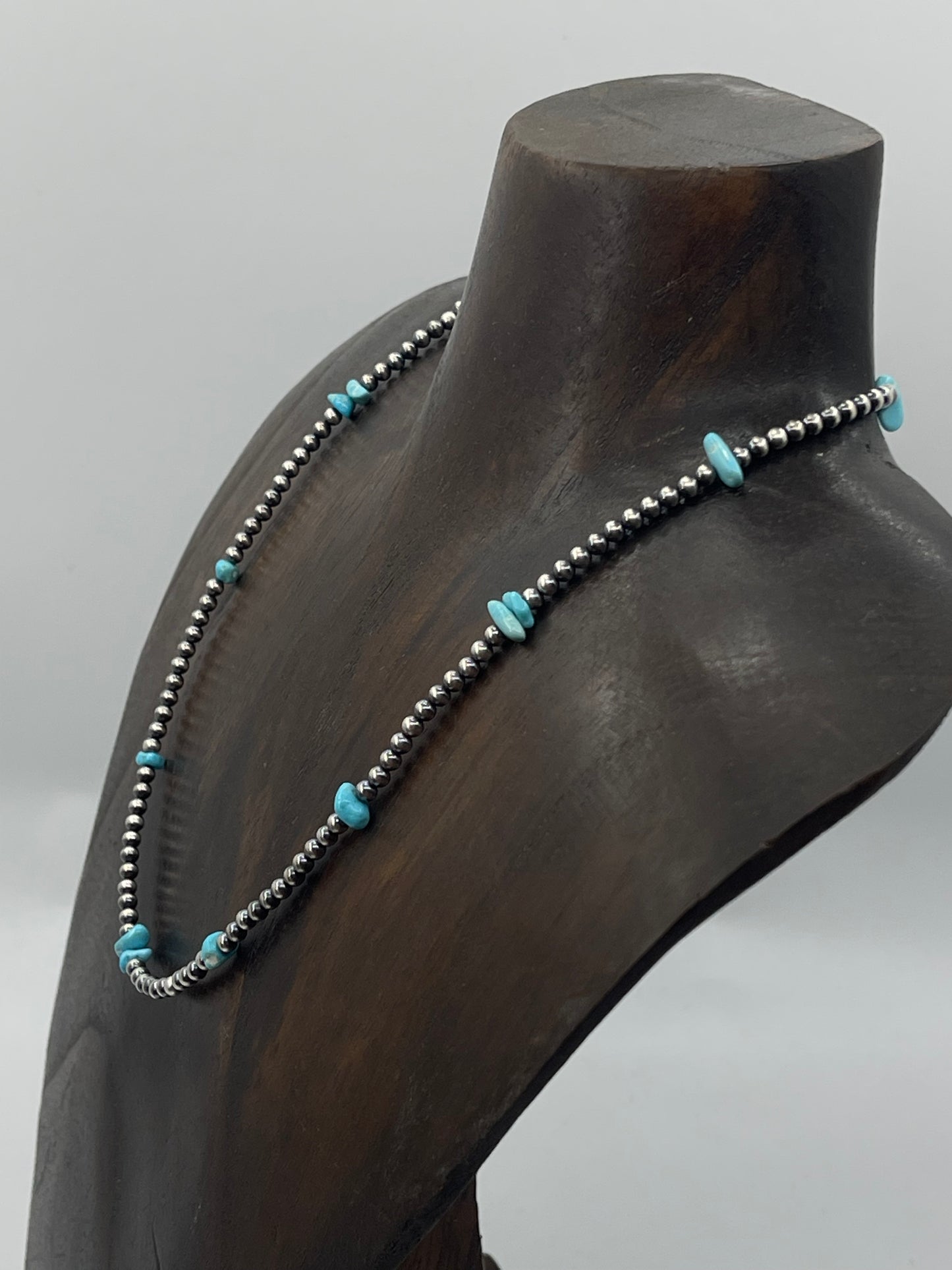 16" 3mm Navajo Pearls and Natural Turquoise Chunk Necklace