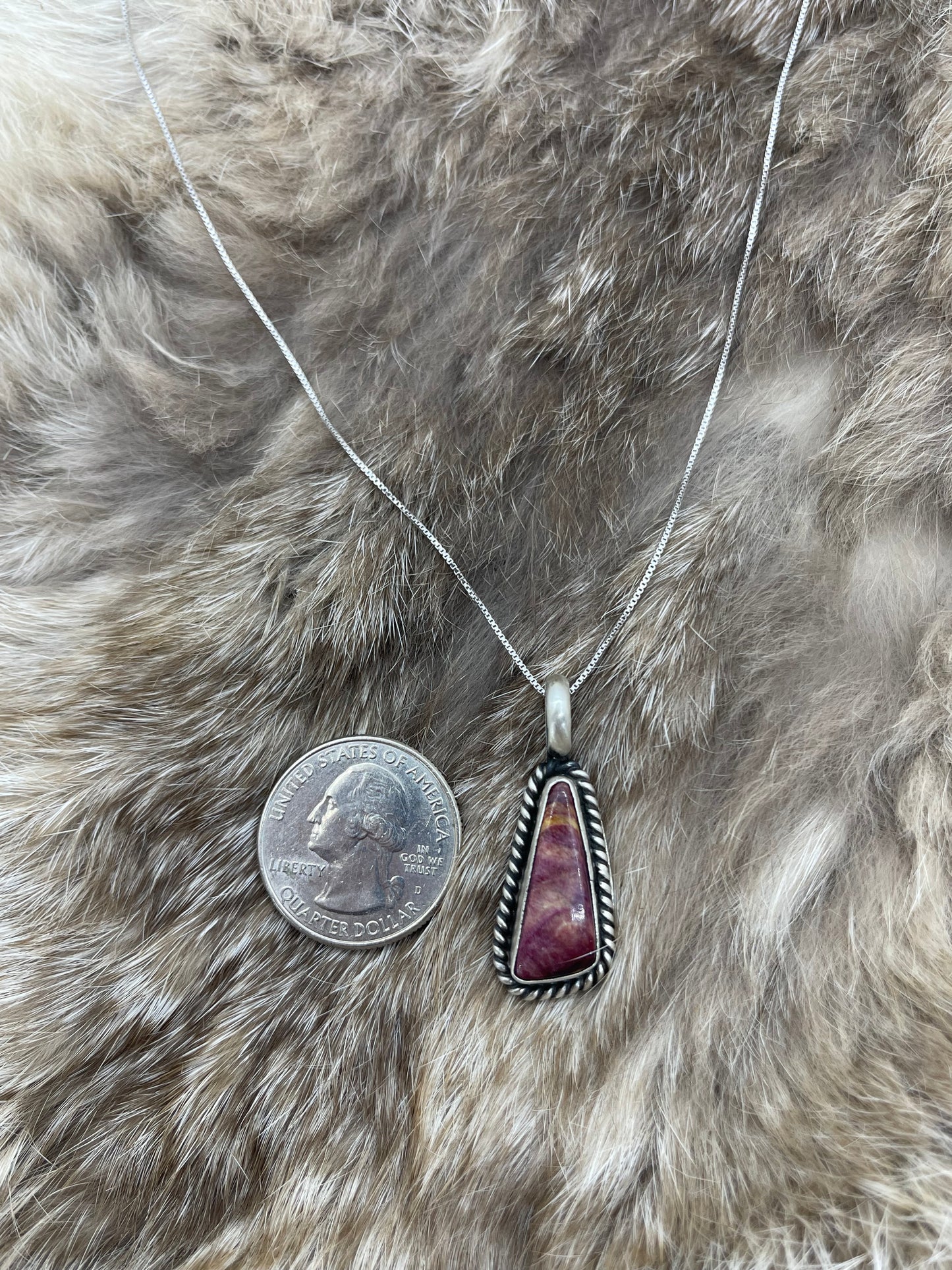 20" Purple Spiny Oyster Shell Pendant Necklace by Johnny Dixon, Navajo