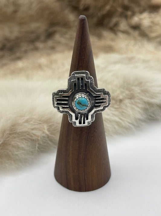 9.0 Zia Symbol with Turquoise Ring by Letricia Largo, Navajo