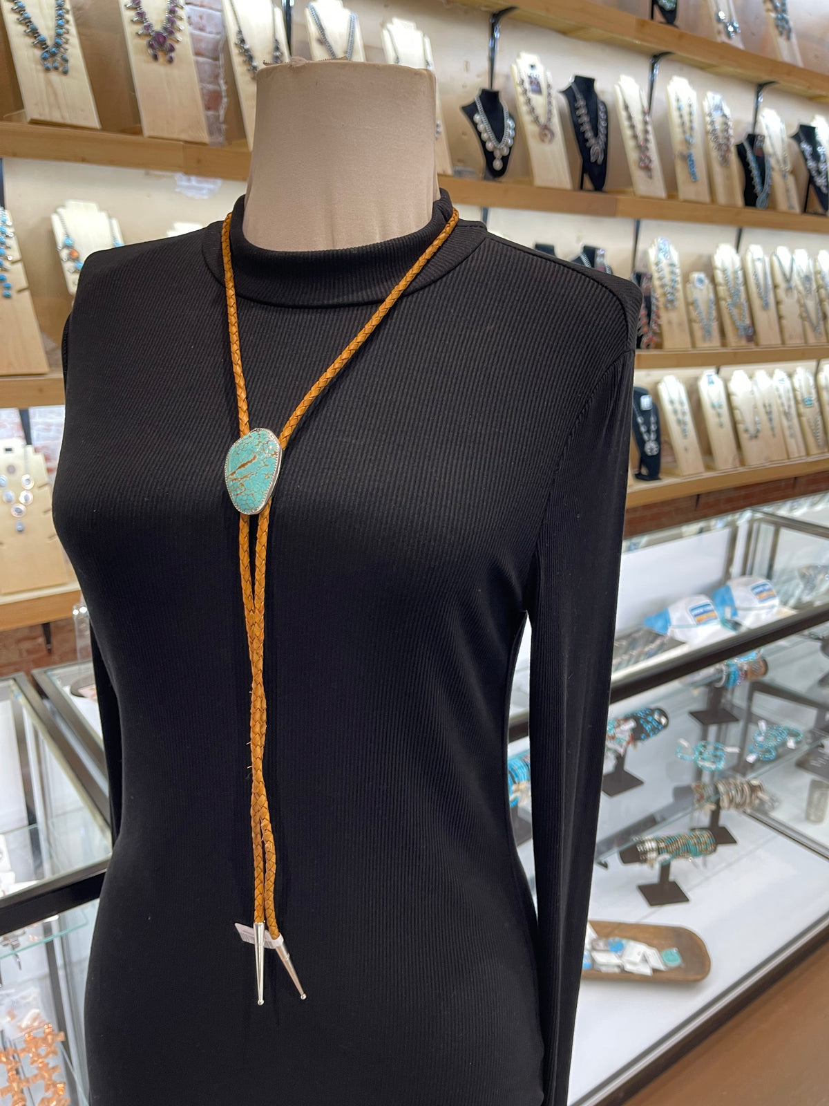 #8 Turquoise Bolo Tie by Carrie Cannon, Kiowa
