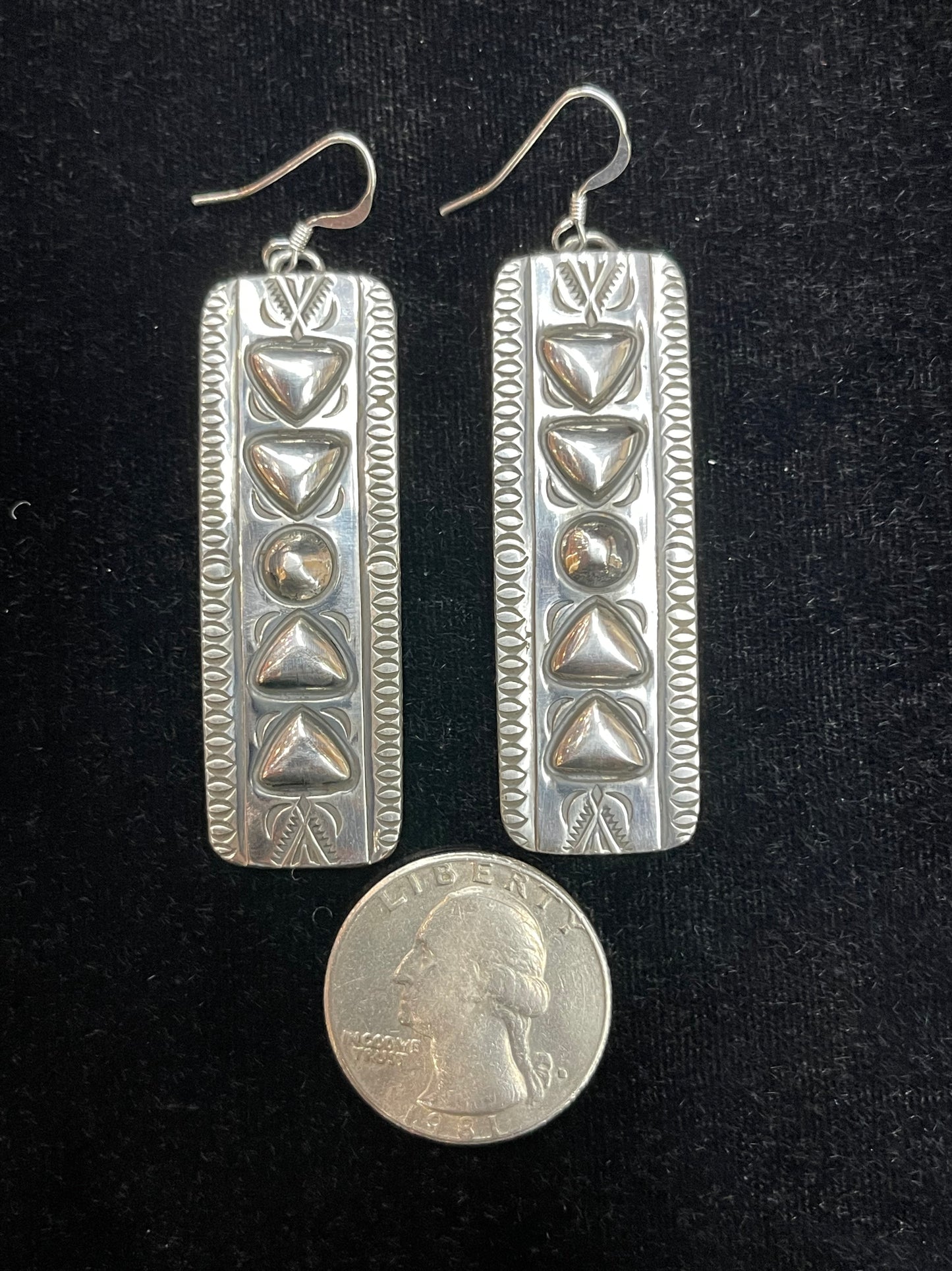 Long Dangle Earrings with Stamping by Roland Dixon, Navajo