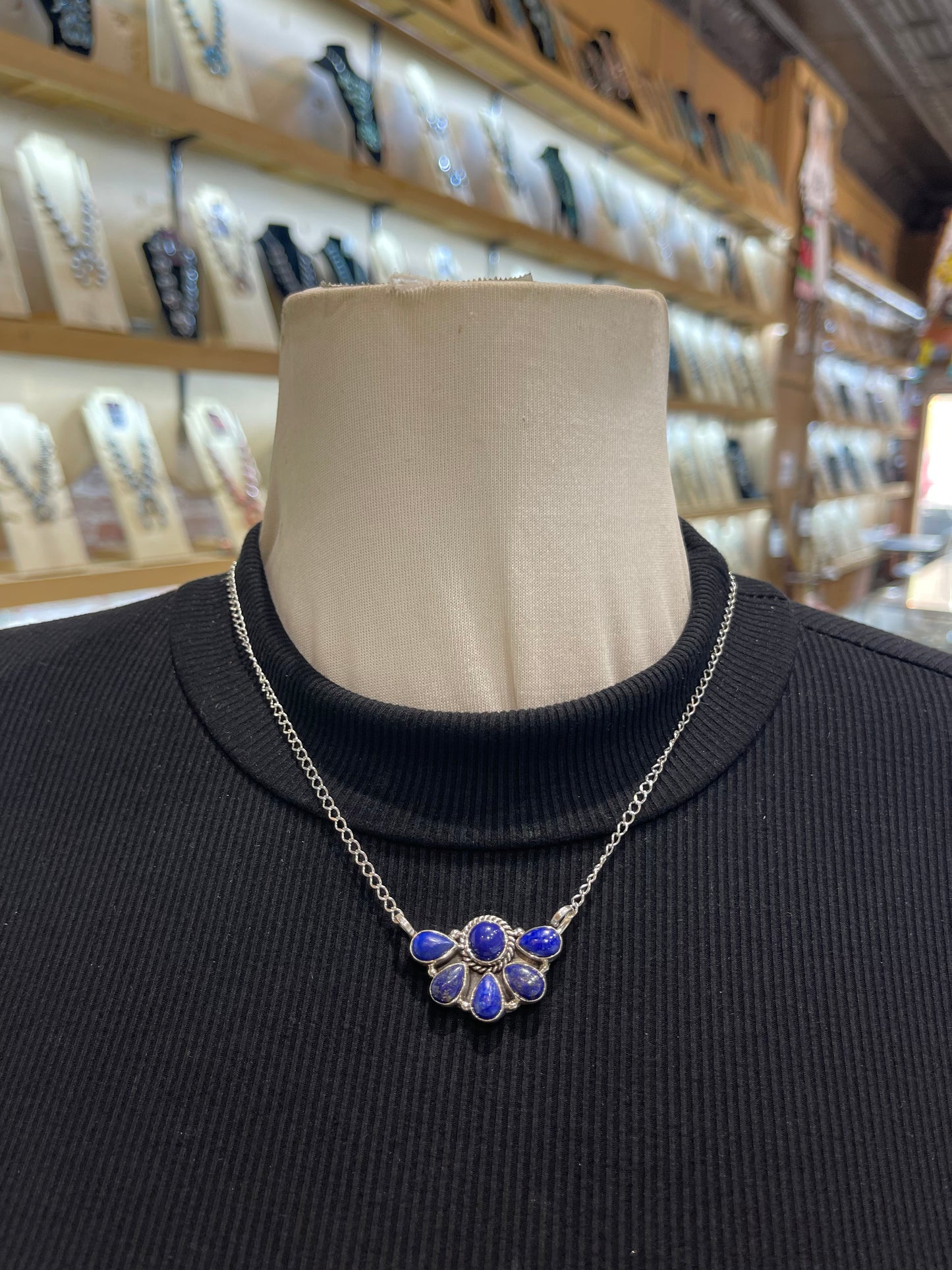 17" Blue Lapis Lazuli Half Cluster Necklace