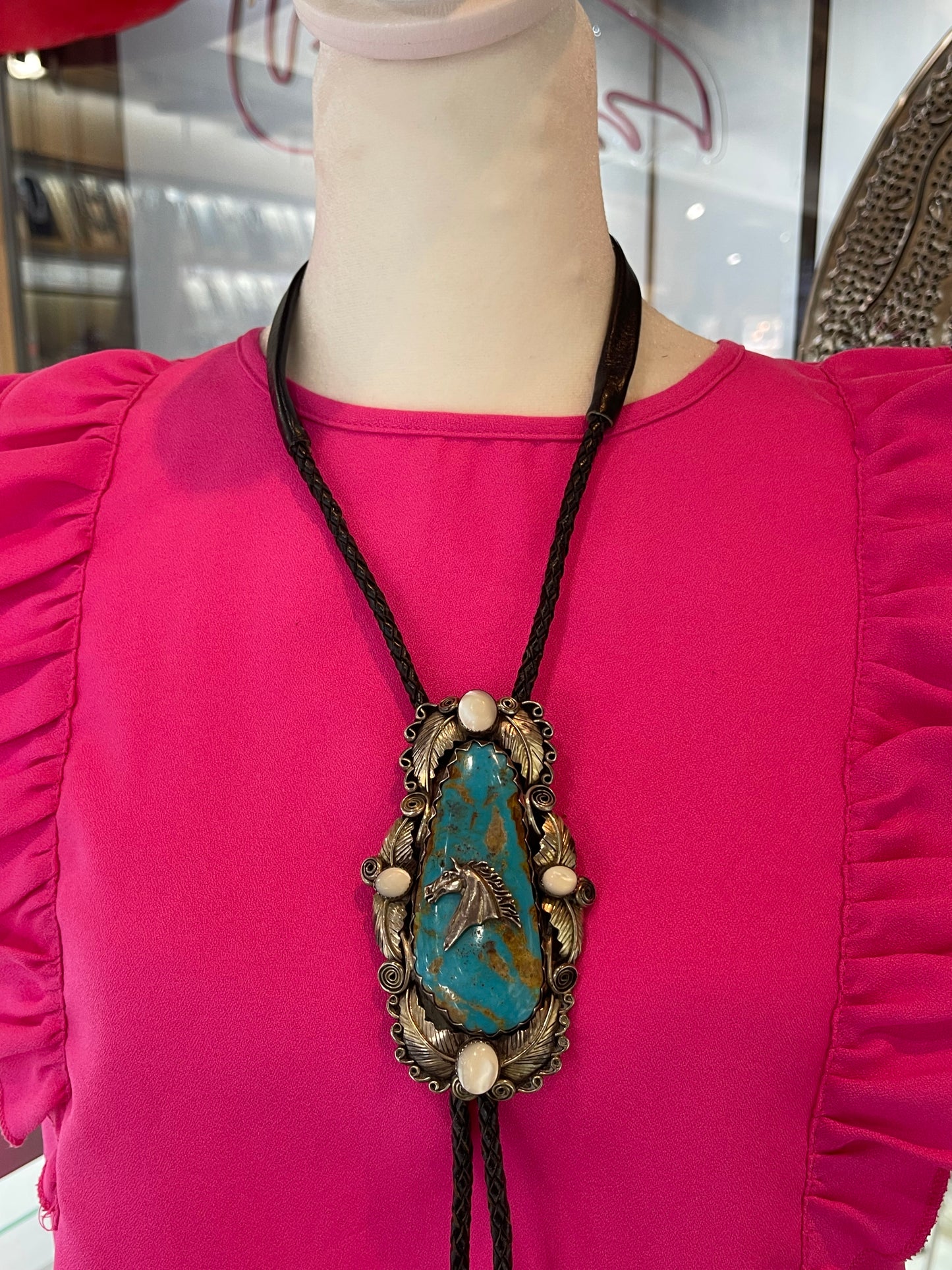 Vintage Turquoise Bolo Tie Stamped GR