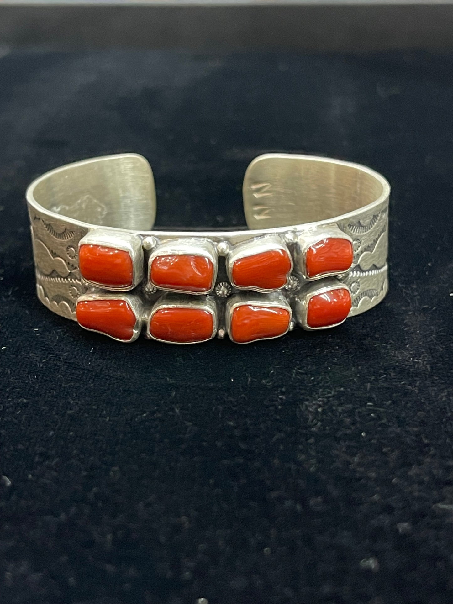 6 3/4" Red Coral 8 Stone Cuff Navajo Made