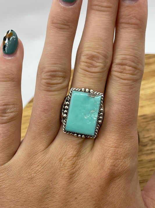 5.0 Rectangle Kingman Turquoise Ring by Gregg Yazzie, Navajo
