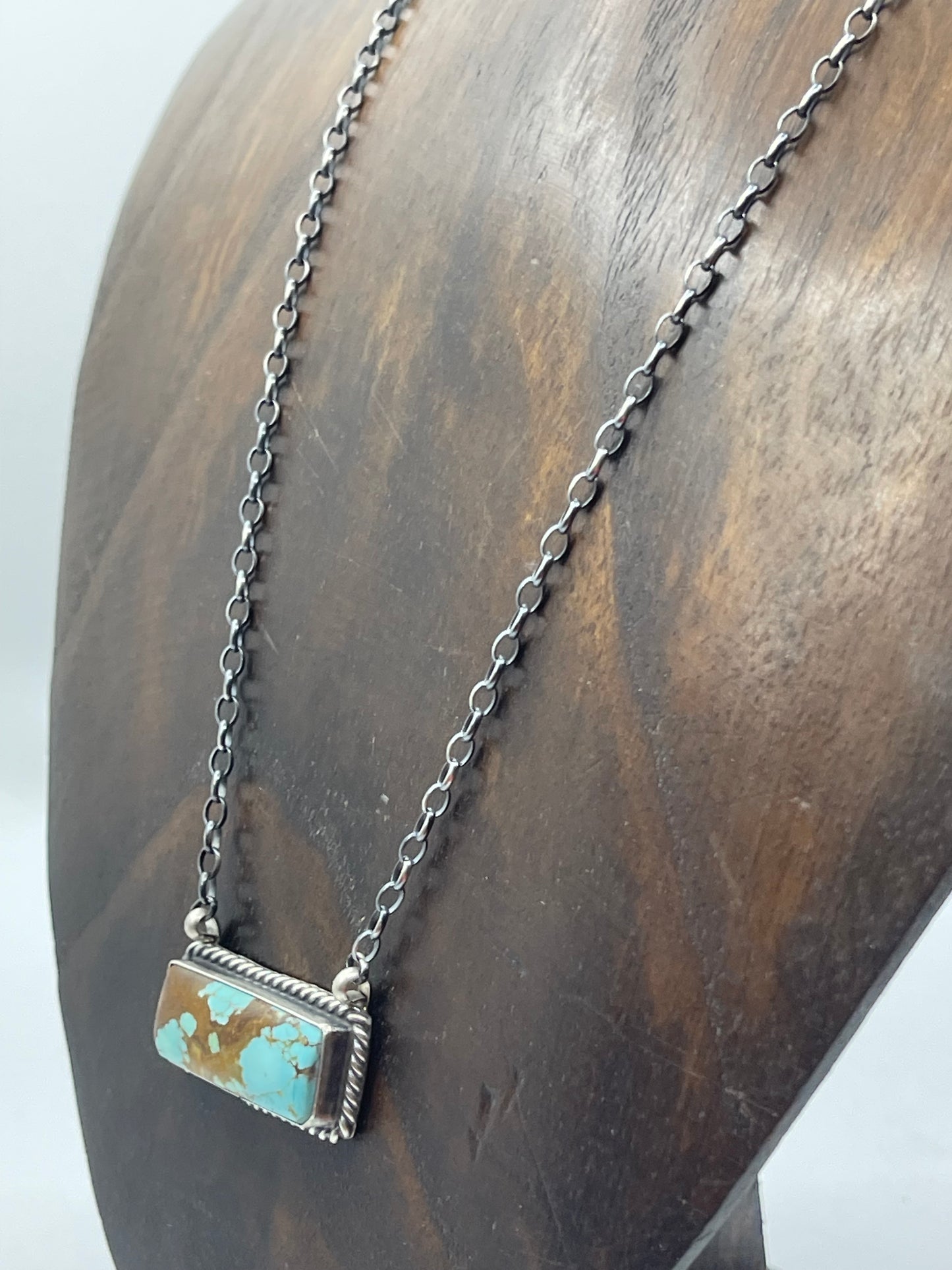 18" #8 Turquoise Bar Necklace by Johnny Dixon, Navajo