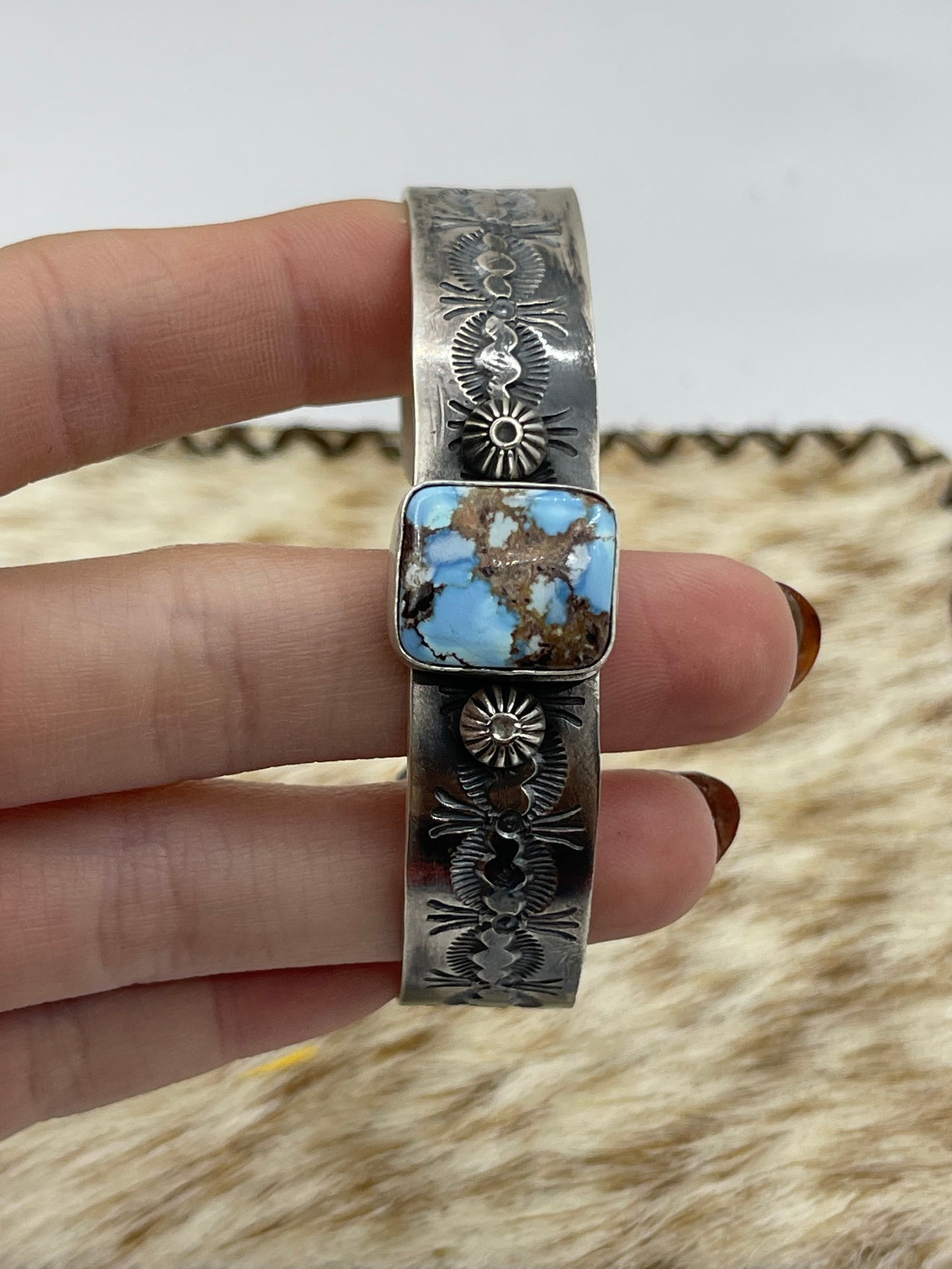 6”-8” Golden Hills Turquoise Stamped Cuff by Jeff Largo, Navajo