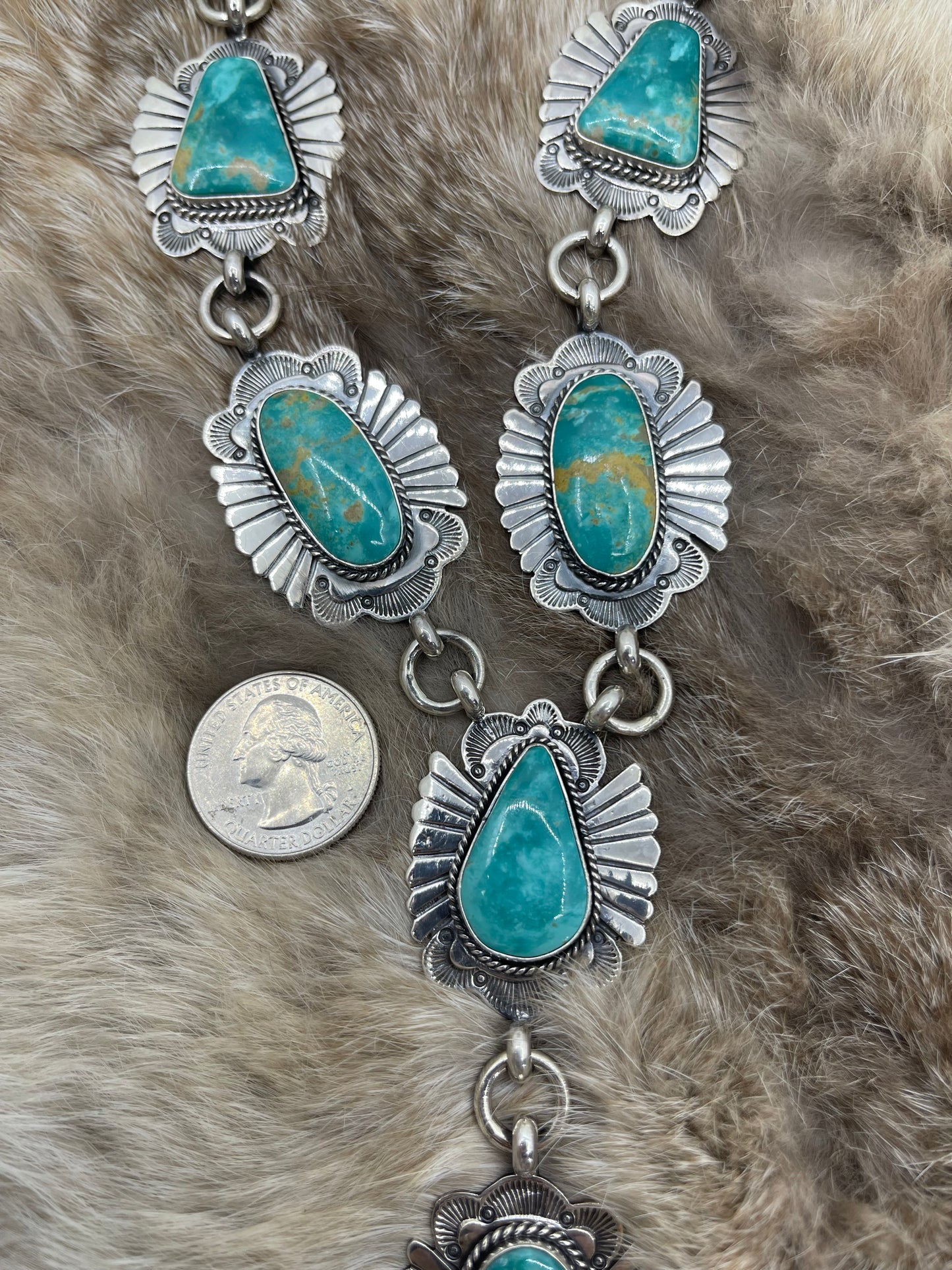 Royston Turquoise Lariat Necklace & Earring Set by Delayne Reeves, Navajo