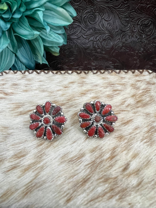 Red Coral Cluster Earrings