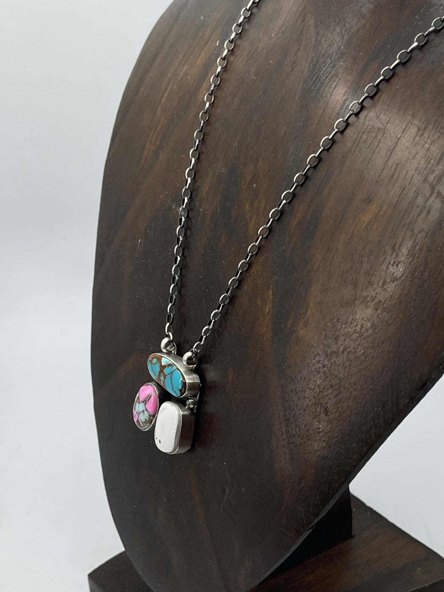 Turquoise, Cotton Candy, and White Buffalo Cluster Necklace by Donovan Skeets, Navajo