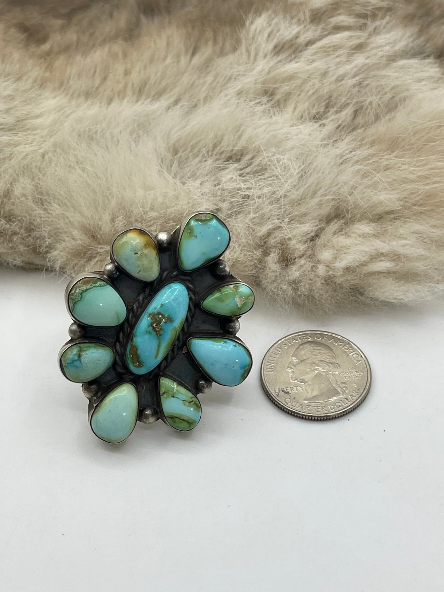 Adjustable Cluster Ring with Sonoran Gold Turquoise by Aldora Henry, Navajo