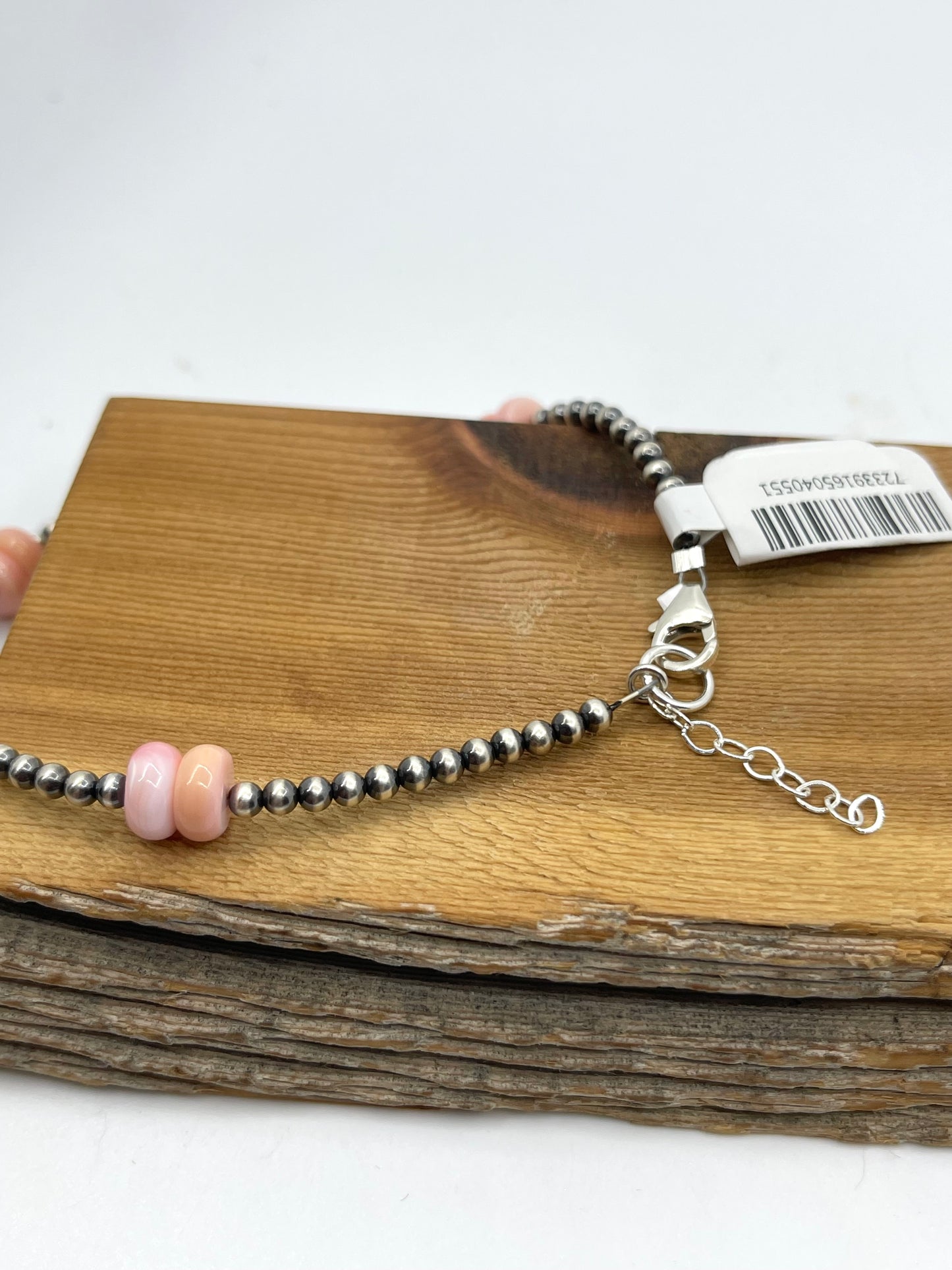 9"+1" 3mm Navajo Pearls and Pink Conch Shell Anklet