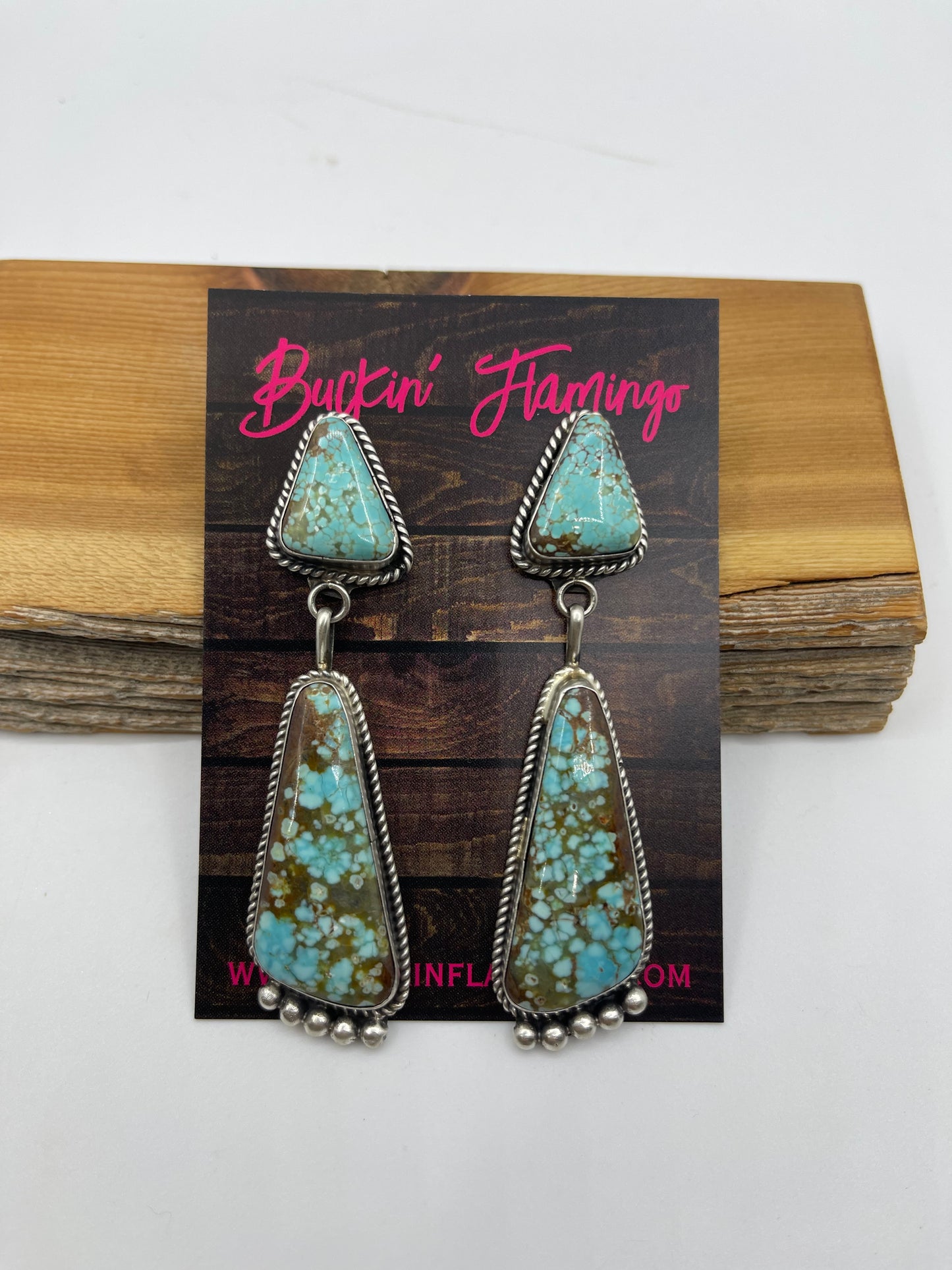 #8 Turquoise 2 Stone Post Dangle Earrings by Judith Dixon, Navajo