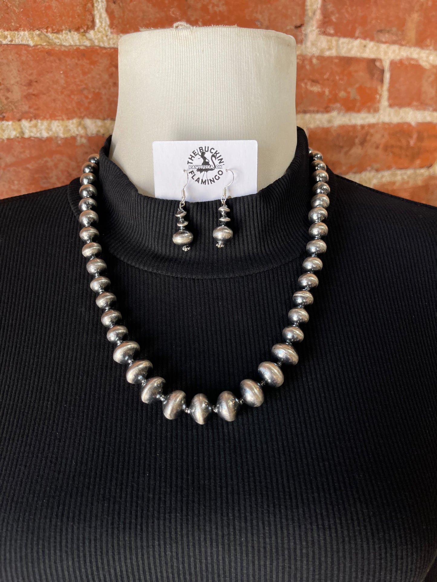 20" 6mm-13mm Handmade Navajo Pearls Necklace and Earrings Set by Treva Jim, Navajo