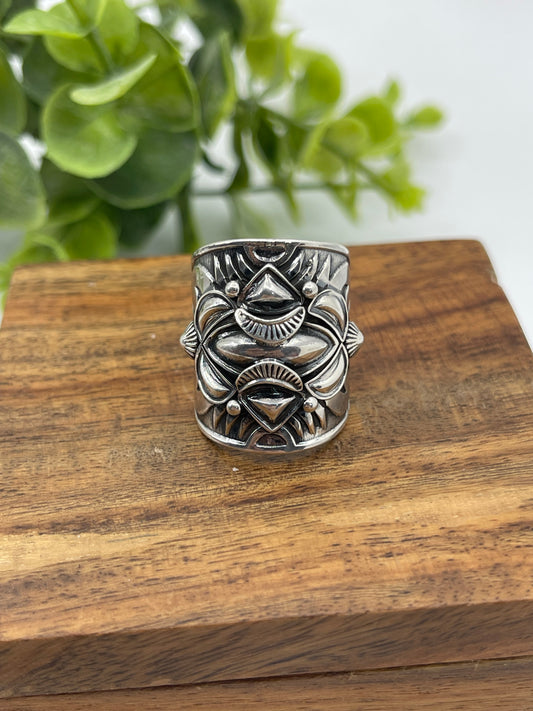 7.0 Wide Silver Band Ring by Derrick Gordon, Navajo