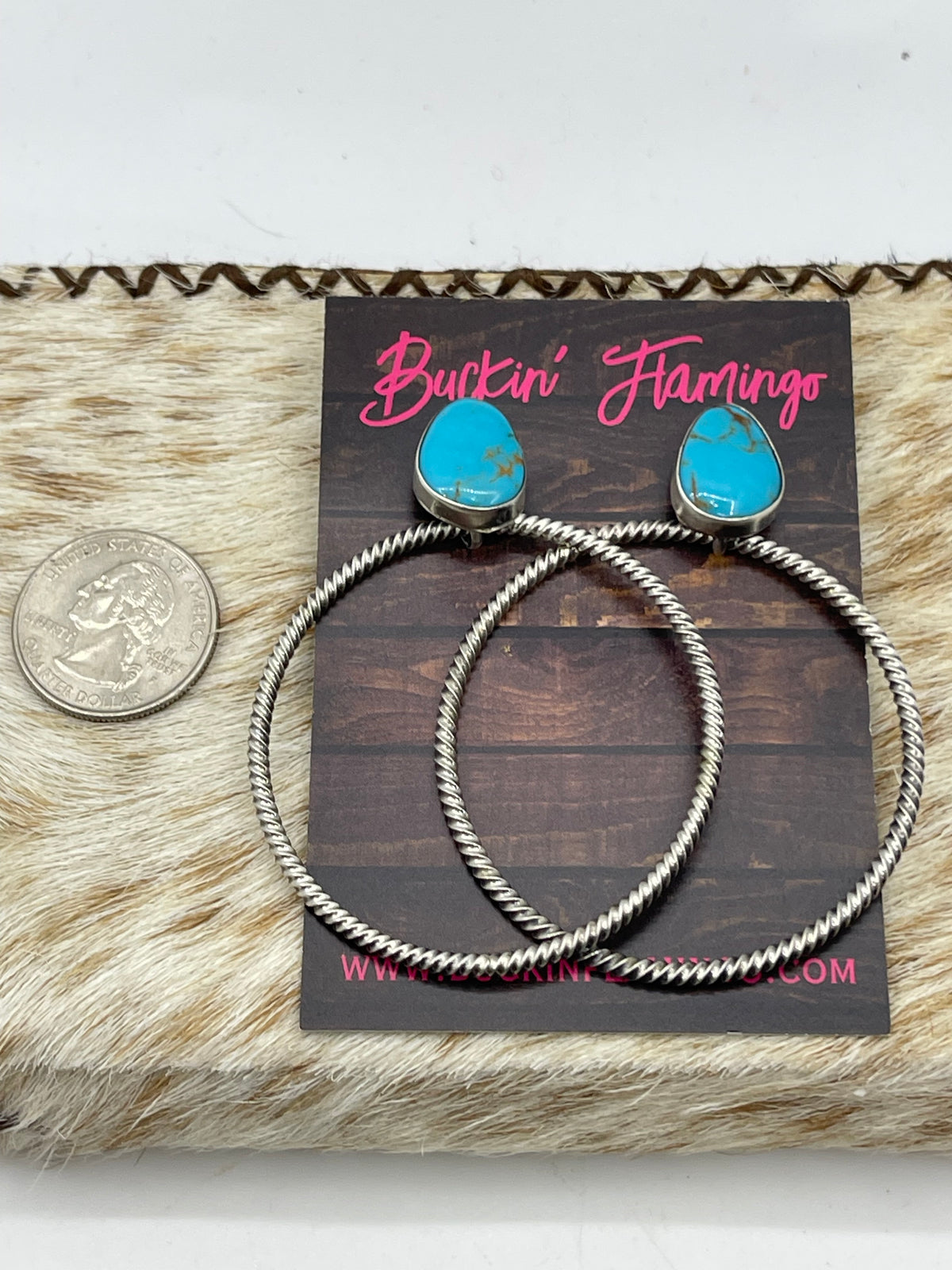 LOT 47 10/25 (Shape & Matrix of Stone Varies) Turquoise Post Hoop Earrings by Verley Betone, Navajo