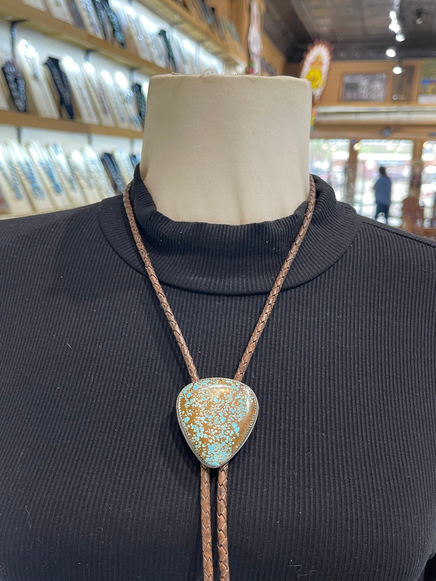 #8 Turquoise Bolo Tie by Carrie Cannon, Kiowa
