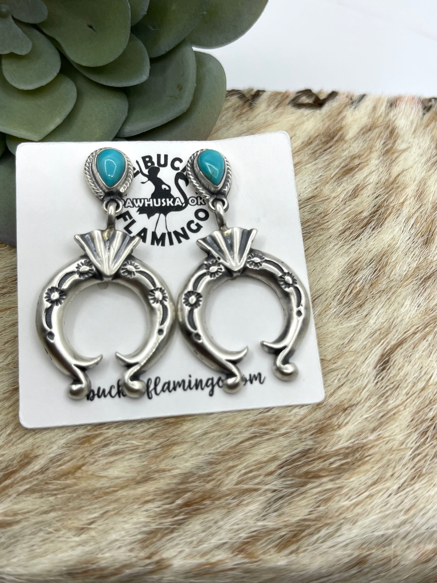 Turquoise Naja Post Dangle Earrings by Elaine Tahe, Navajo