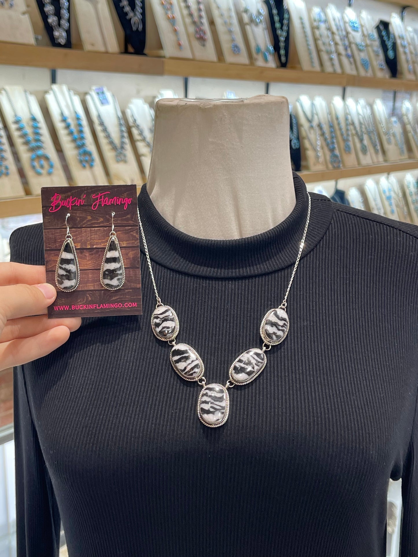 22" Zebra Jasper Necklace and Earring Set by Joe Begay, Navajo