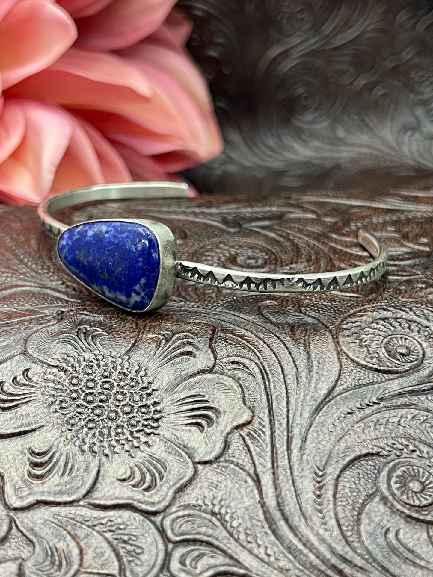 5.75" - 7.25" Blue Lapis Single Stone Cuff