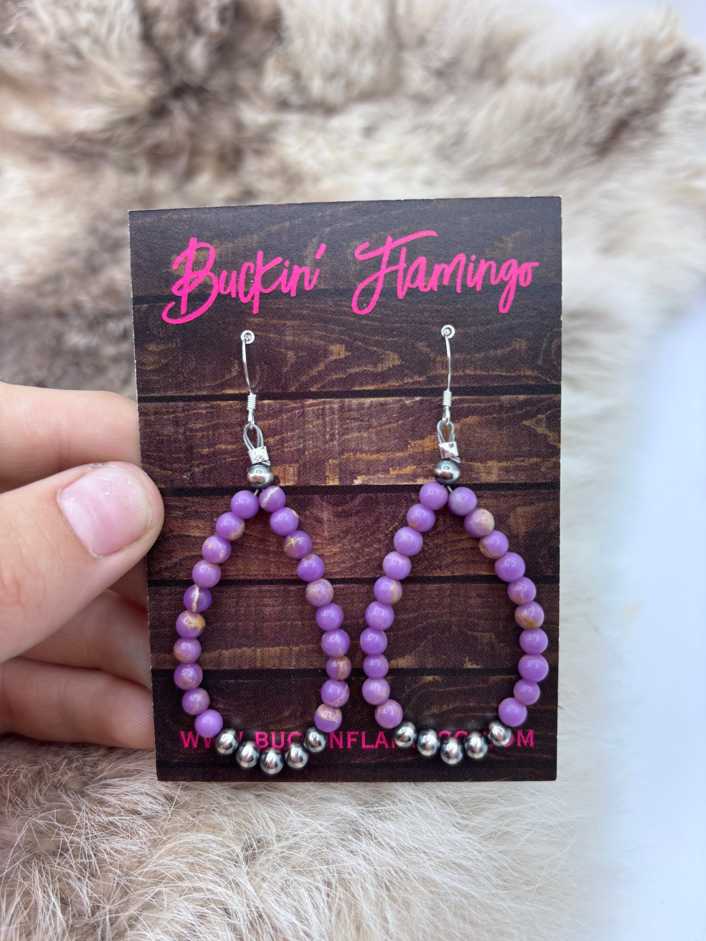Purple Desert Teardrop with Navajo Style Pearls (Phosphosiderite) Earrings