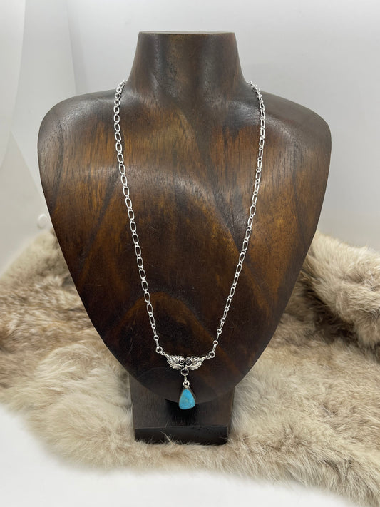 20" Turquoise with Garnet Necklace by Mike Smith, Navajo
