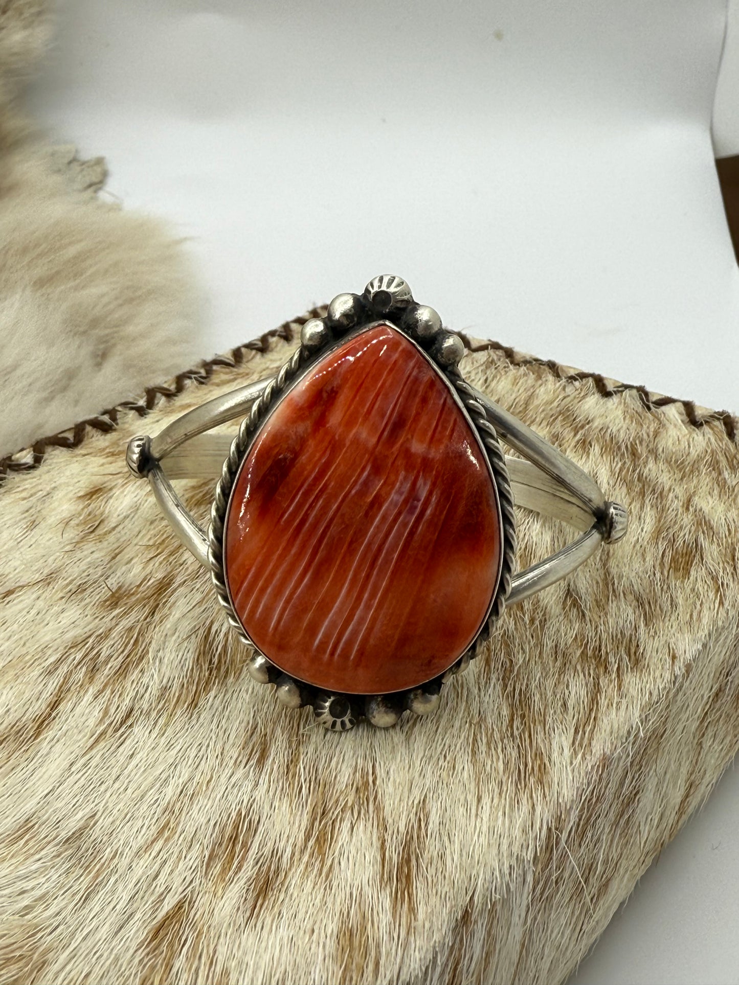 5.75"-7" Red Spiny Oyster Cuff by Augustine Largo, Navajo