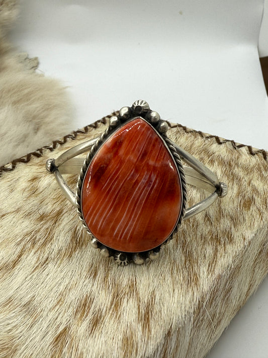 5.75"-7" Red Spiny Oyster Cuff by Augustine Largo, Navajo