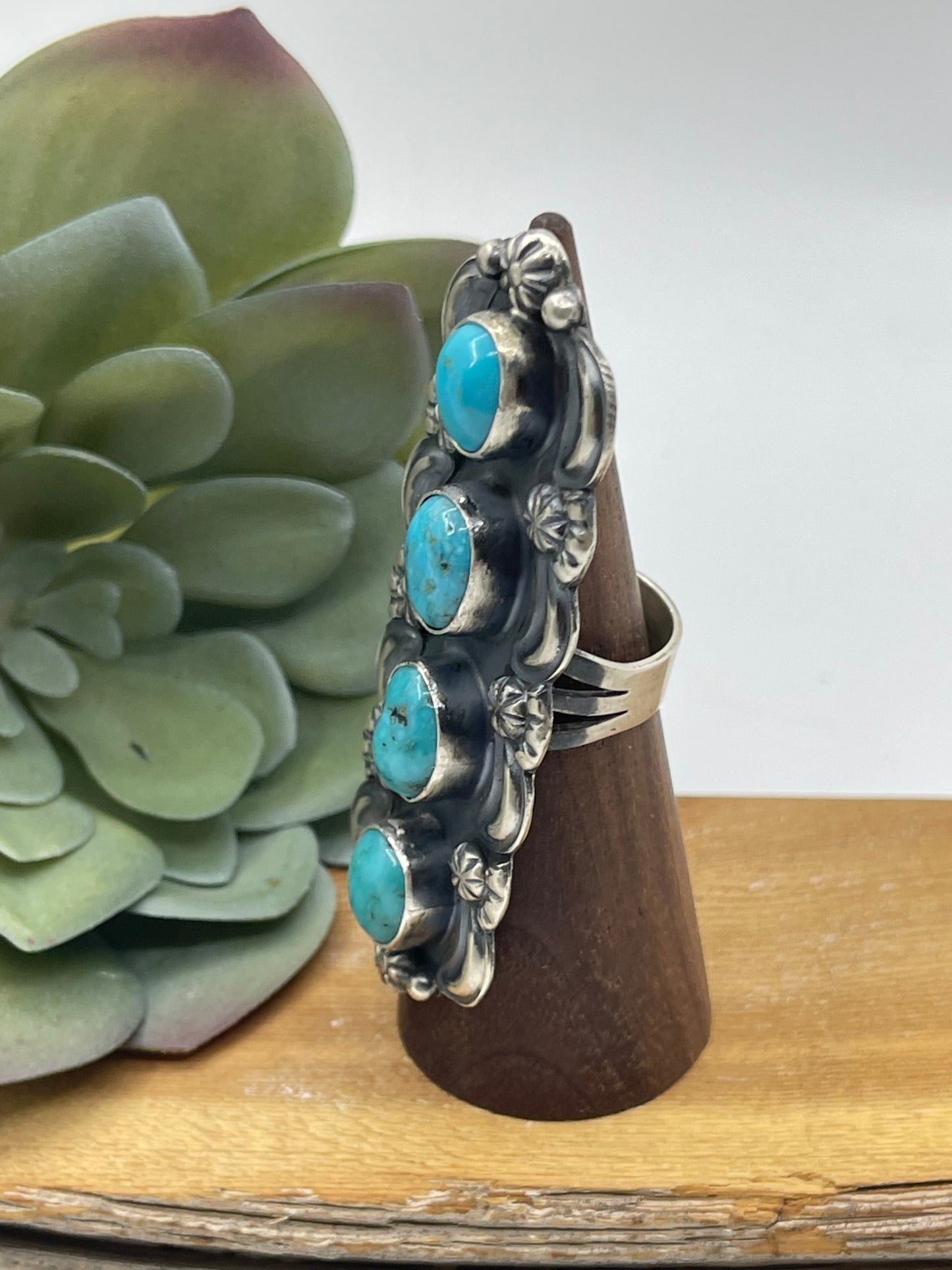 7.5 4 stone Turquoise Ring by Jeff James Jr, Navajo