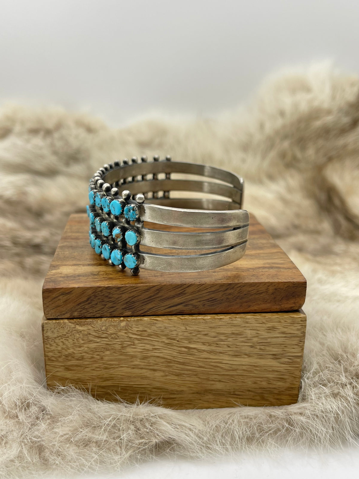 7" 51 Stone, 3 Row Cuff by Phil Livingston, Navajo Sleeping Beauty Turquoise